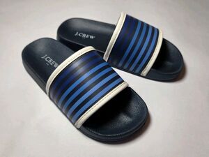 J.Crew Factory Kids Pool Slide Sandals Size 12 Blue Striped Slip On Beach Shoes